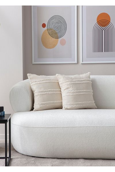 BUGİ HOME COLLECTİON Ray Patterned Linen Throw Pillow Cover - 43X43Cm, Double Punch Embroidered Decorative Throw Pillow