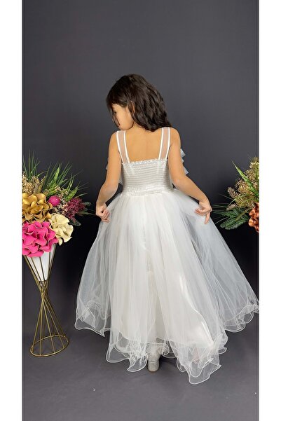 Mnk Baby&Kids Φόρεμα για κορίτσια με πολλές στρώσεις Ειδική περίσταση βραδινό φόρεμα MNK0475 ΛΕΥΚΟ