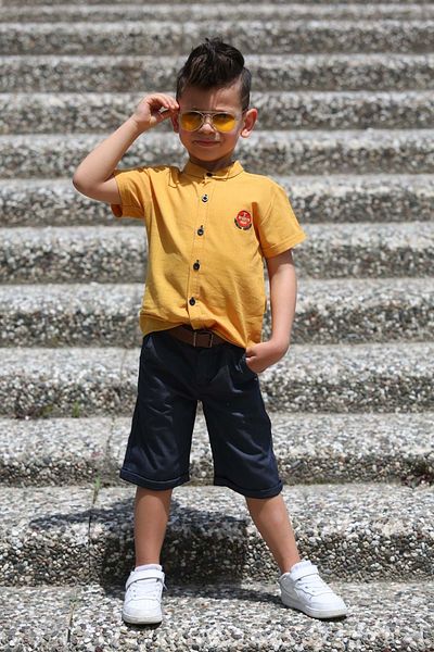 Mnk Baby&Kids Linen Shirt Woven Trousers Belted Boy Suit Mnk4306 Yellow