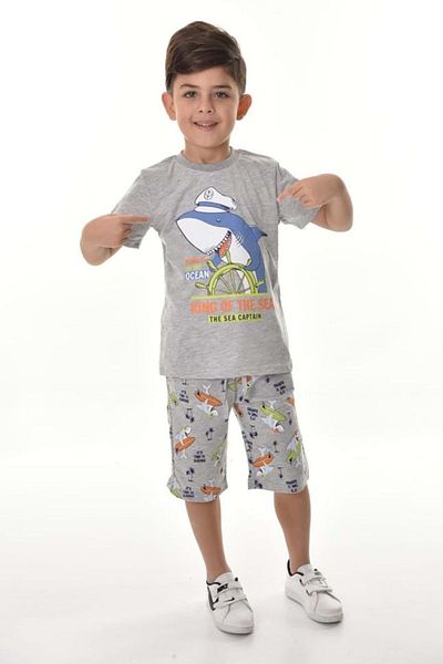 Mnk Baby&Kids Captain Shark Boy Shorts Set Mnk0493 Smoked
