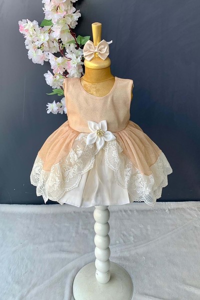 Mnk Baby&Kids Fistolu Tütülü Kız Bebek Elbise PNPN160 PUDRA