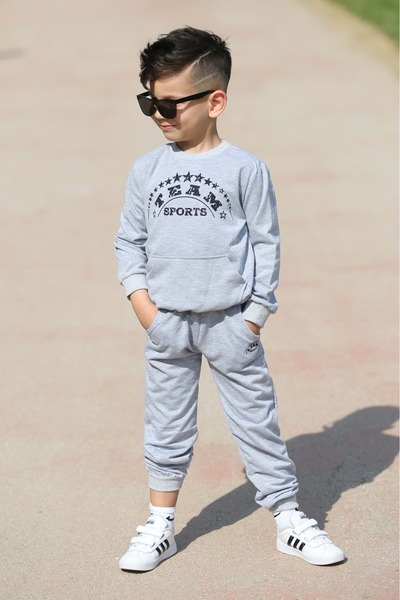 Mnk Baby&Kids Sport Çocuk Kanguru Cepli 2iplik Mevsimlik Eşofman MNK0506 GRİ