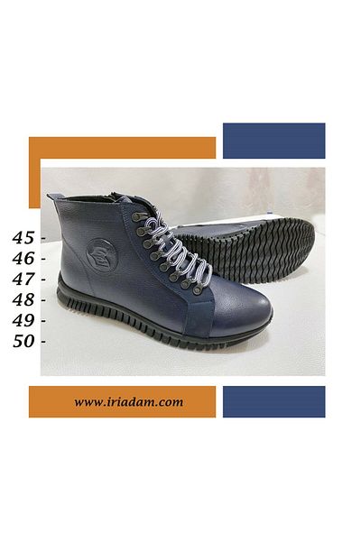 İriadam Brk2103 Navy Blue Men's Boots - Large Size Calf Leather, Comfortable Wide Fit