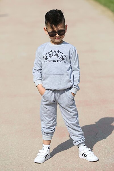 Mnk Baby&Kids Sport Çocuk Kanguru Cepli 2iplik Mevsimlik Eşofman MNK0506 GRİ