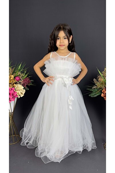 Mnk Baby&Kids Φόρεμα για κορίτσια με πολλές στρώσεις Ειδική περίσταση βραδινό φόρεμα MNK0475 ΛΕΥΚΟ