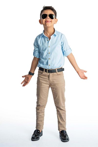 Mnk Baby&Kids Cămașă Elegantă Pantaloni Gabardină Set Băiat Mnk0422 Albastru - Bej