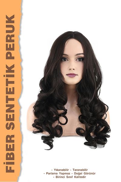 KONAK PERUK Long Fiber Wavy Synthetic Wig - Chestnut
