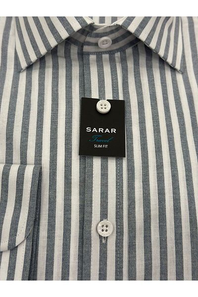 Sarar ΕΙΔΙΚΟ ΥΦΑΣΜΑ SLIM FIT ΓΚΡΙ ΛΕΥΚΟ ΡΙΓΕ ΠΟΥΚΑΜΙΣΟ SLIM FIT