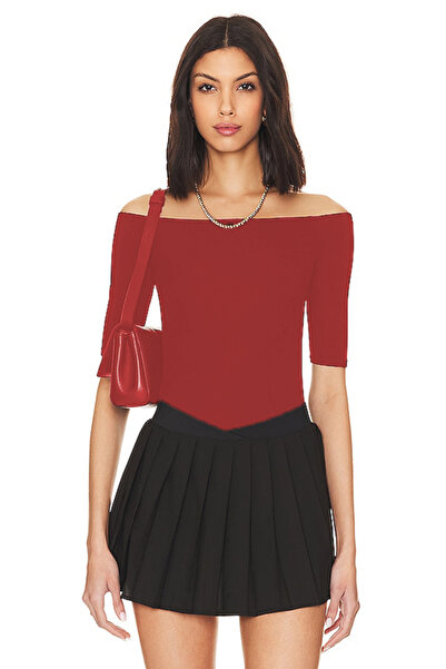 By Kul Design Women's Double Layer Jarse Low Shoulder Bluz