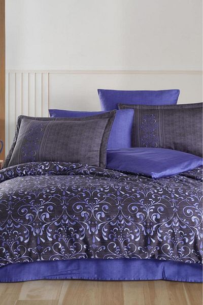 Hobby Lilac Gray Cotton Satin - Double Duvet Cover Set