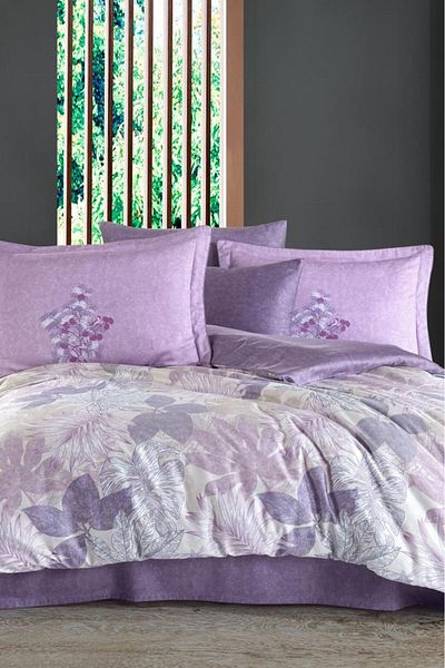 Hobby Lilac Juillet Cotton Satin Double Duvet Cover Set