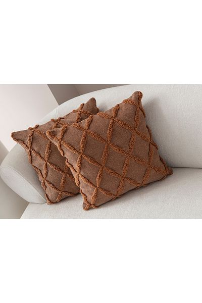 BUGİ HOME COLLECTİON Калъфка за възглавница от лен с двойна бродерия и спираловиден мотив 43x43 см, Декоративна калъфка за възглавница