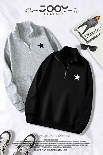 Jooy Company Hanorac cu jumătate de fermoar cu imprimeu cu stele Negru - Gri ...