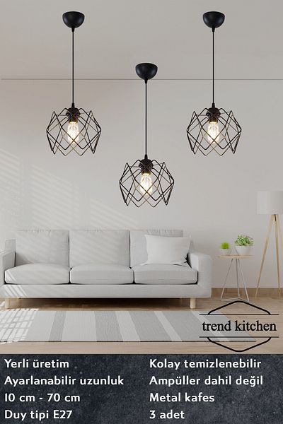 Ve Shop Trend Kitchen 3 Pieces Silvano Glassless Modern Pendant Lamp Chandelier