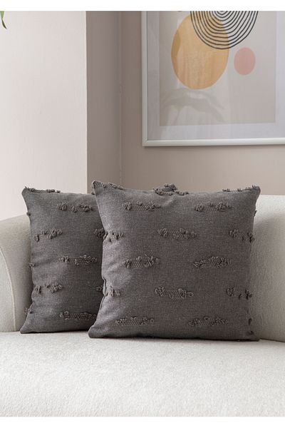 BUGİ HOME COLLECTİON Față de pernă din in brodat cu model de greblă 43x43cm, husă de pernă decorativă