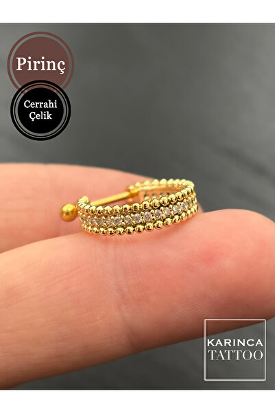 Karınca Piercing Pirinç Cerrahi Çelik Halka Zirkon Taşlı Earcuff Orbital Piercing Küpe