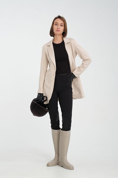 PEUR RIDER SHOP Stone Color Suede Fabric Long Women's Riding Jacket