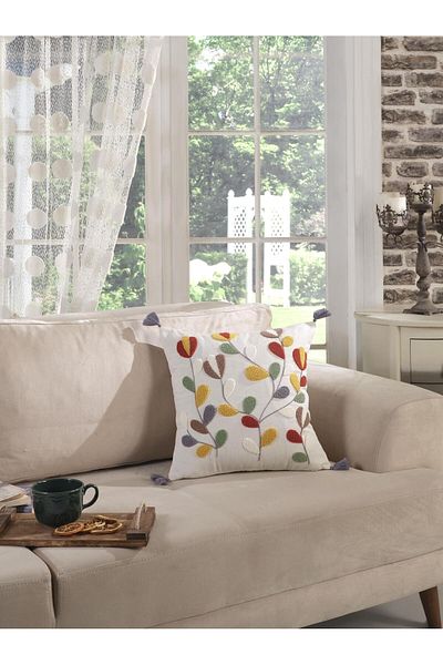 Kardelen Husă de pernă decorativă brodata cu pumn colorat