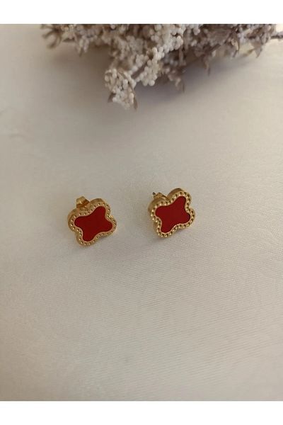 MELENY Red * Basic Steel Clover Earrings