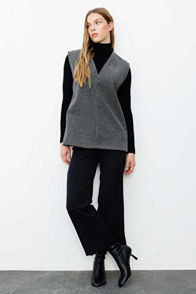 Hooopstore V Yaka Kaşe Antrasit Süveter