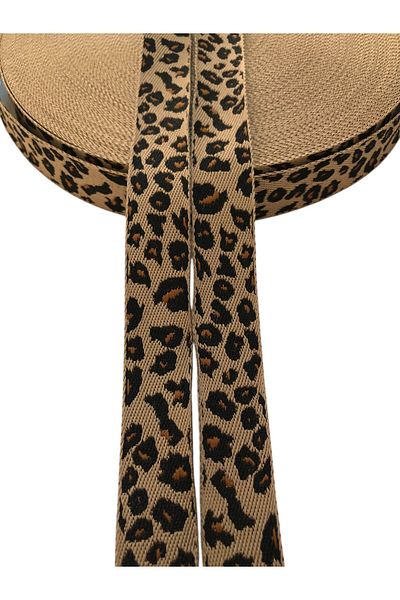 KumaşEvi Leopard Print 2.5 cm Woven Ribbon - for Fashion, Bag Accessory, Home Decor, Crafts (1m)