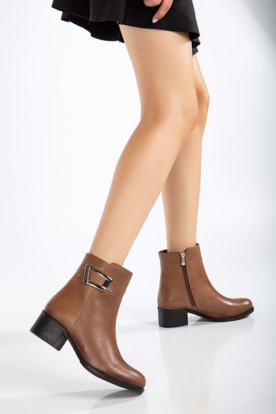 ANALİN SHOES Γυναικείες μπότες με λεπτομέρεια από γνήσιο δέρμα - καρυδιά