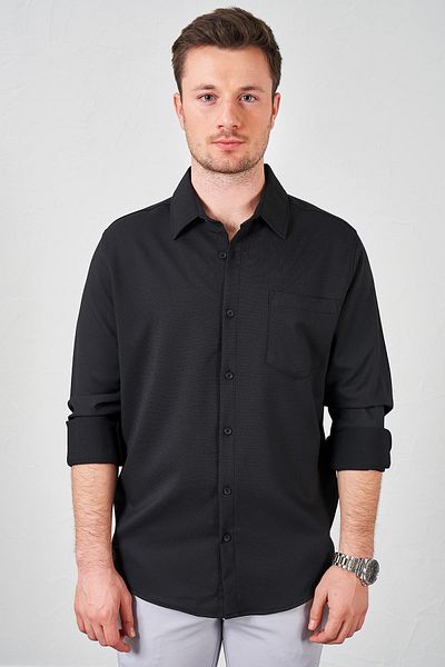 TENA Ανδρικό μαύρο μακρυμάνικο πουκάμισο Lacoste με μονή τσέπη