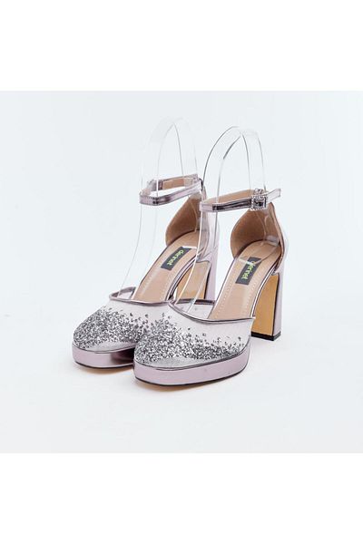 derinet Platform Women's Evening Dress Shoes - With Stone Accessories and Mesh