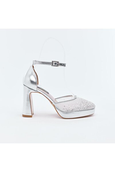 derinet Taş Aksesuarlı Fileli Kadın Platformlu Abiye Ayakkabı