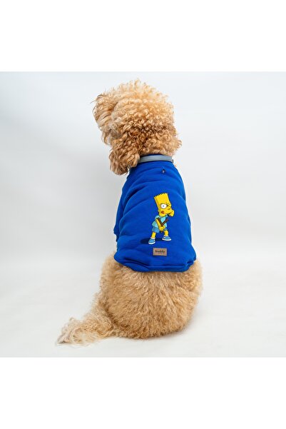 Buddy Store سويت شيرت بدون غطاء للرأس مطبوع عليه قطة وكلب باللون الأزرق من Si...