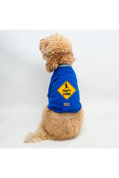 Buddy Store طباعة منطقة الحفلات - سويت شيرت بدون غطاء للرأس مع فتحة مقود للقط...