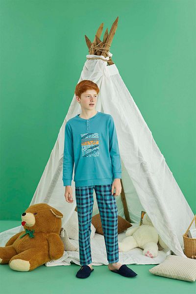Aydoğan Men's Interlock Bora Turquoise Pajama Set - 0726