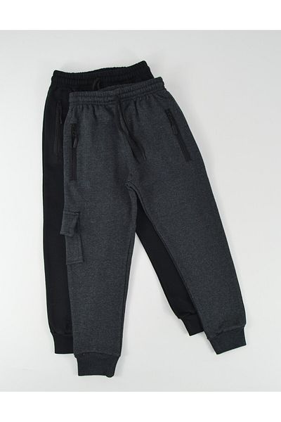 Kidiba 4-15 Years Old Zippered Cargo Pocket Cotton Inside 2 Pack Sweatpants