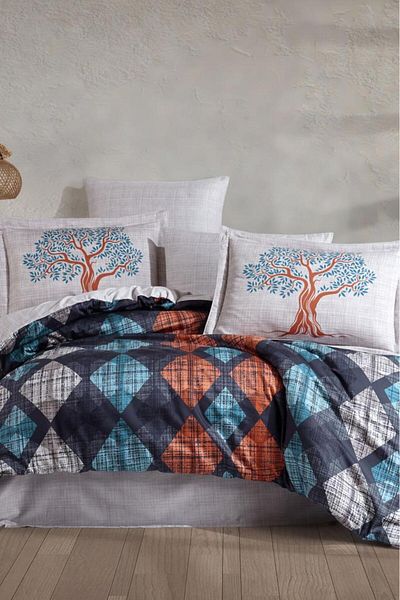 Hobby Ruth Cotton Satin Double Duvet Cover Set Navy Blue