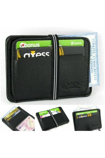 Şener collection Black Faux Leather Credit Card Holder - Elastic