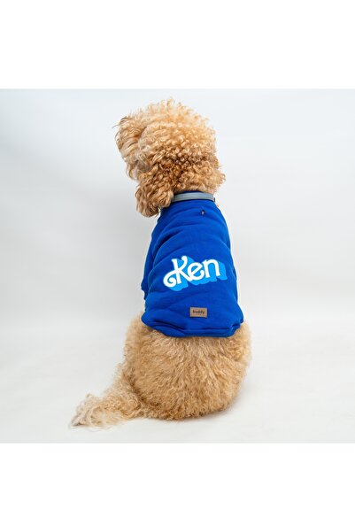 Buddy Store Kedi Ve Köpek Kıyafeti - Ken Baskılı Saks Mavisi Tasma Delikli Ka...