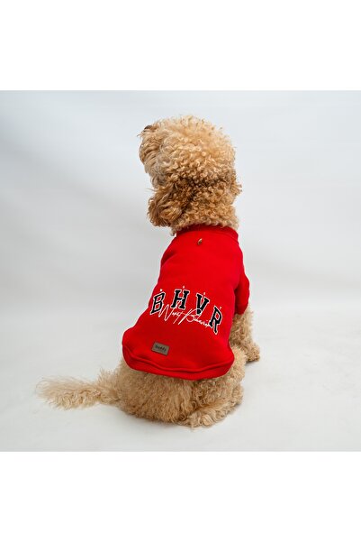 Buddy Store Kedi Ve Köpek Kıyafeti - Bhvr Baskılı Kırmızı Tasma Delikli Kapüş...