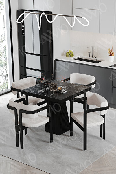 AVVİO Nero Bohem Ayak Tokyo Demonte Sandalye 80x80 Yemek Masası Mutfak Masası...