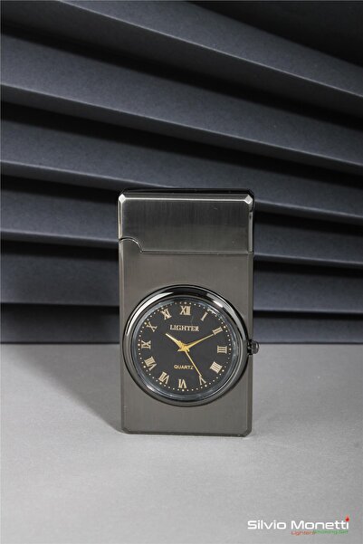 Silvio Monetti Siyah Özel Tasarım Kapaklı Saatli Model Gazlı Çakmak 24CSM810MDZR01