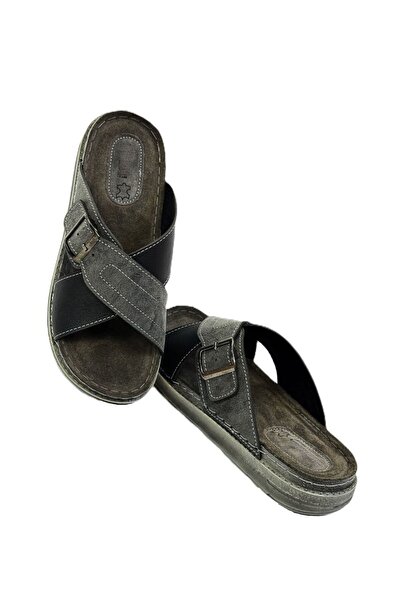 KAFKASLAR AYAKKABI Мъжки чехли Caucasus, изцяло ортопедични, от набук кожа с вътрешна катарама и кръстосана прежда