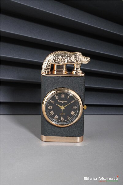 Menekşe Siyah Saatli Özel Tasarım Gazlı Çakmak