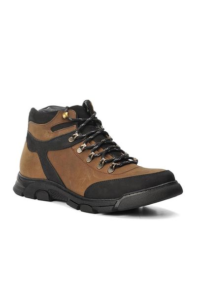 Tardelli 4351 Genuine Leather Sand-Black Color Top Quality Large Size Men's Boots