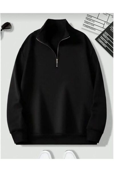 LC Waikiki Kadın Siyah Kalın Kışlık Kumaş Fermuarlı Kapşonlu Hırka