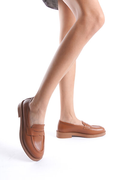 Deassa Hakiki Deri Taba Cilt Loafer Kadın Ayakkabısı