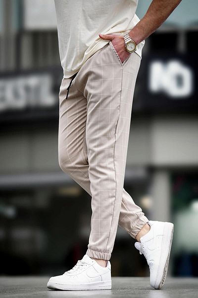 Madmext Plaid Beige Jogger Mad4081