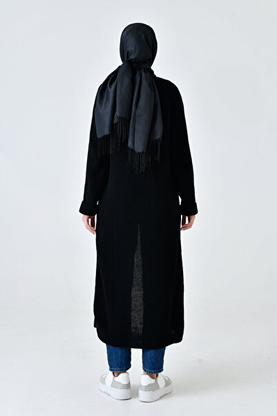 vuvutasarım Ζακέτα με μακρύ μαύρο γιακά με σάλι - Λεπτομέρεια διπλής τσέπης 5001