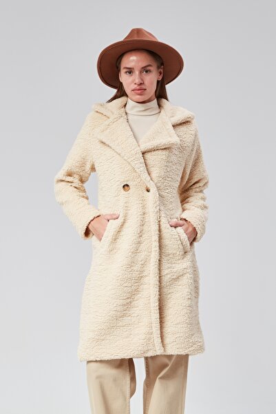 Transacoustic Palton crem pentru femei cu nasturi dubli
