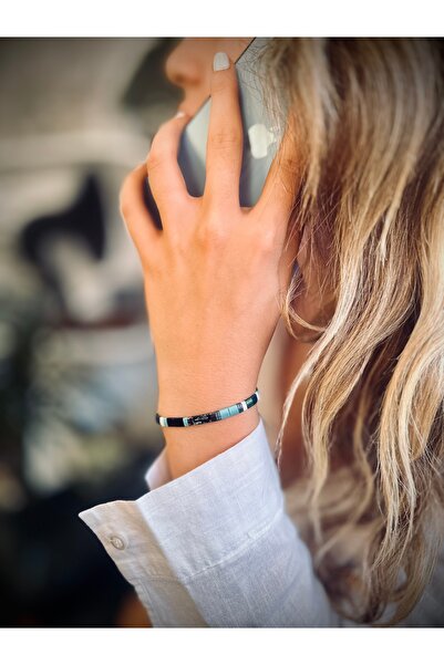 Natuur Collection No14 فردي - أزرق رمادي، أسود أبيض فيروزي فضي سوار مصنوع يدو...