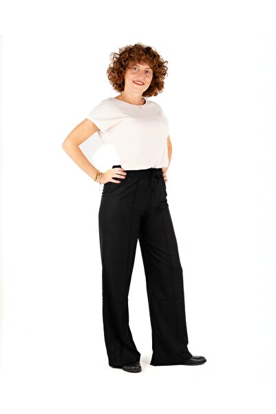 Portakal Esintisi Loose Cut Front Stitched Premium Women's Trousers with Elastic Waist