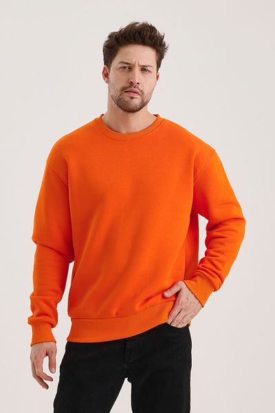 COMBİNE MİCHAİL Πορτοκαλί βαμβακερό ανδρικό φούτερ Oversize Raised Basic